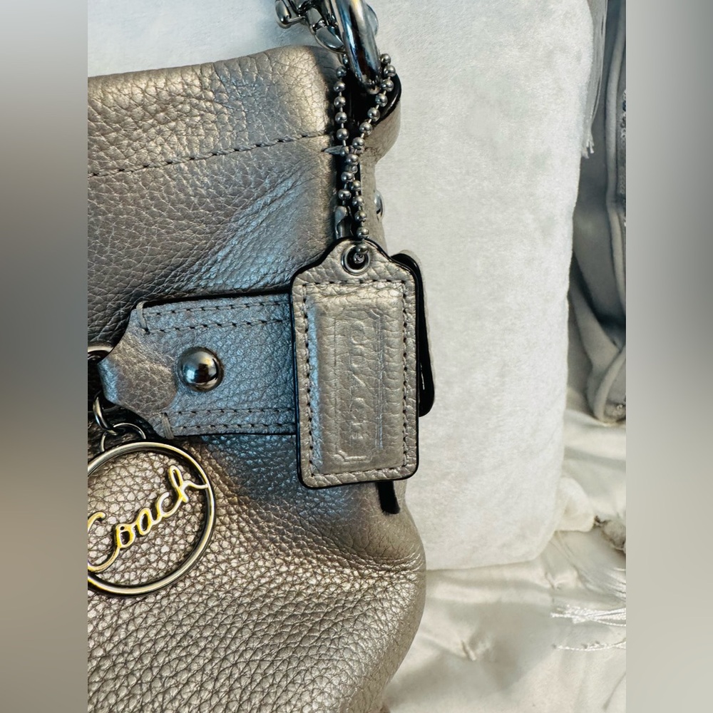 Coach Metallic Leather Shoulder Bag with Chain Detail - Picture 6 of 14